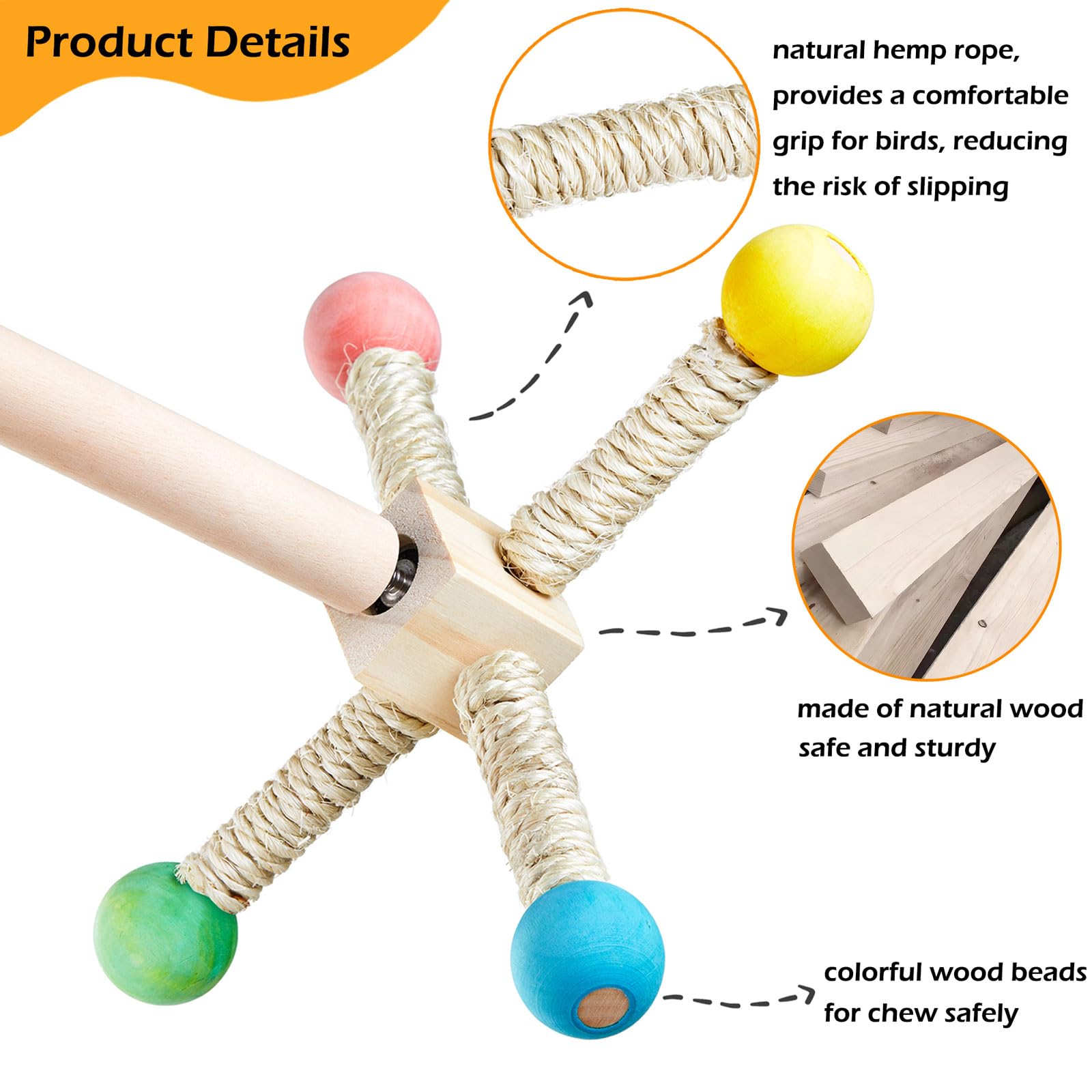 Bird Stand Perch Toy, Interactive Spinning Parakeet Toys, Wooden Exercise Wheel Parrot Toy, Enrichment Cockatiel Toy for Birds C